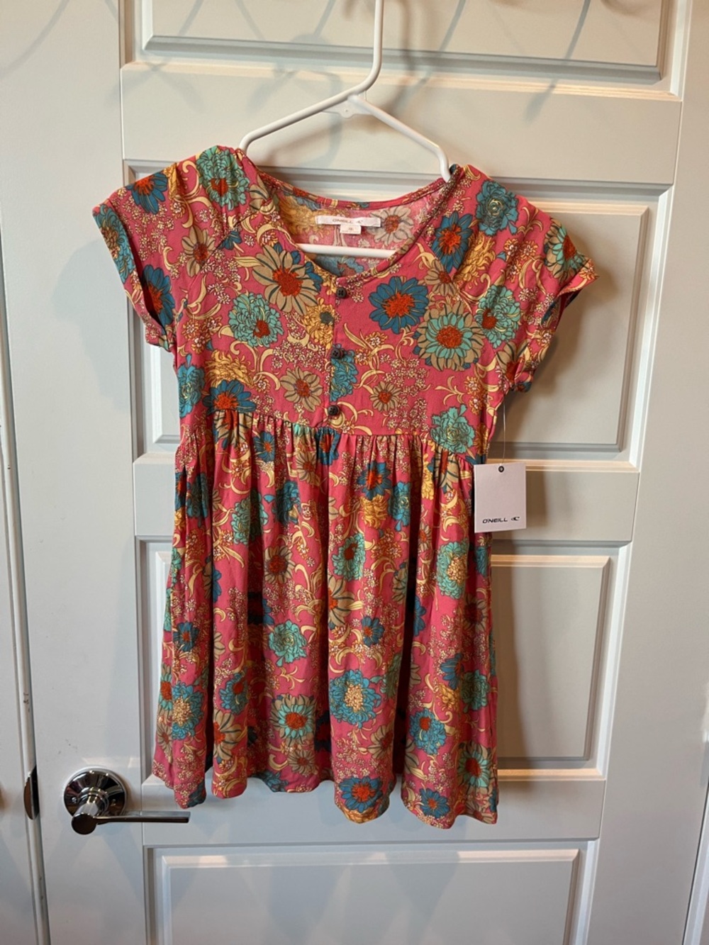 O'Neill Coral Pink Floral Short-Sleeve Girls Dress